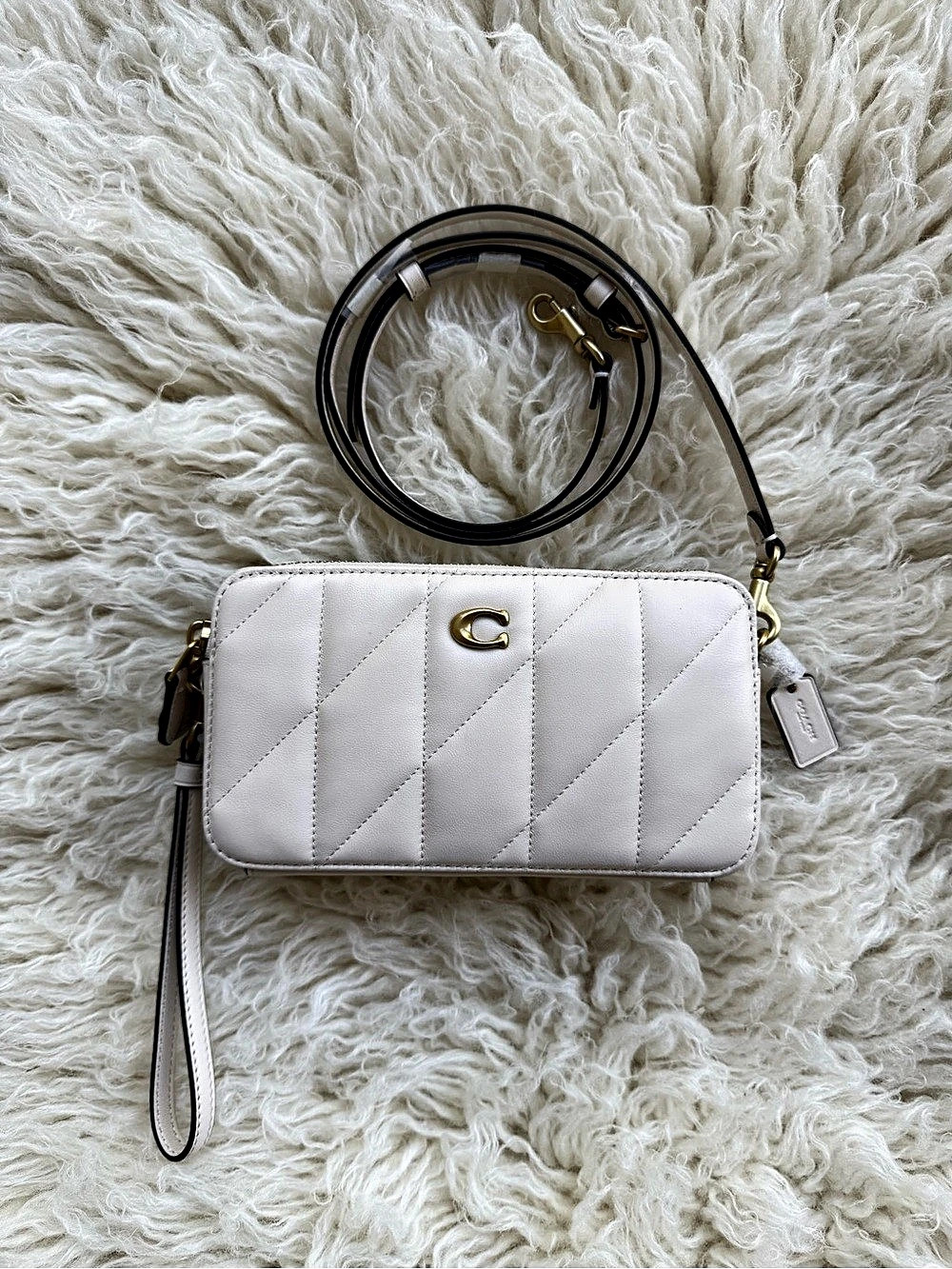 NWT Coach Kira Pillow Quilted Leather Crossbody Wristlet Chalk CM531
